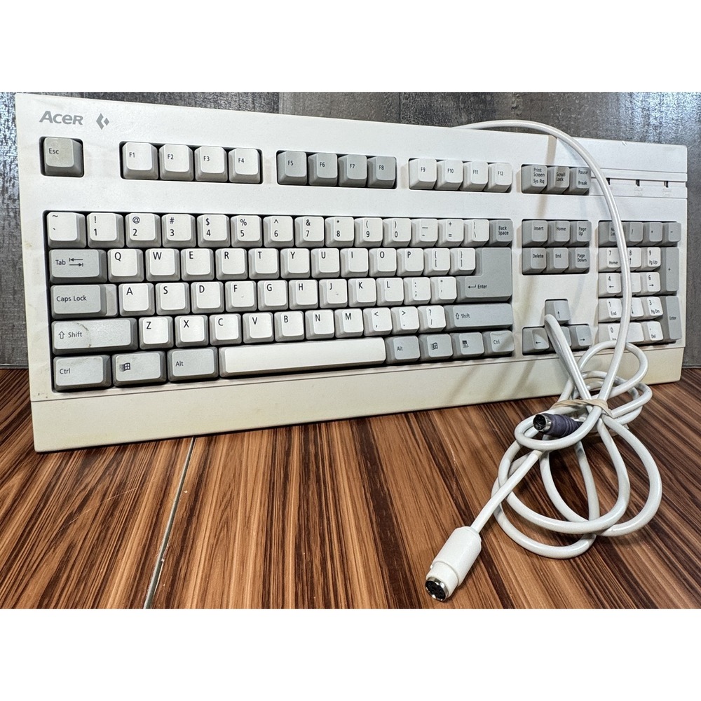 Vintage Acer 6511-KW Beige PS/2 Wired Keyboard w USB Adapter Retro PC